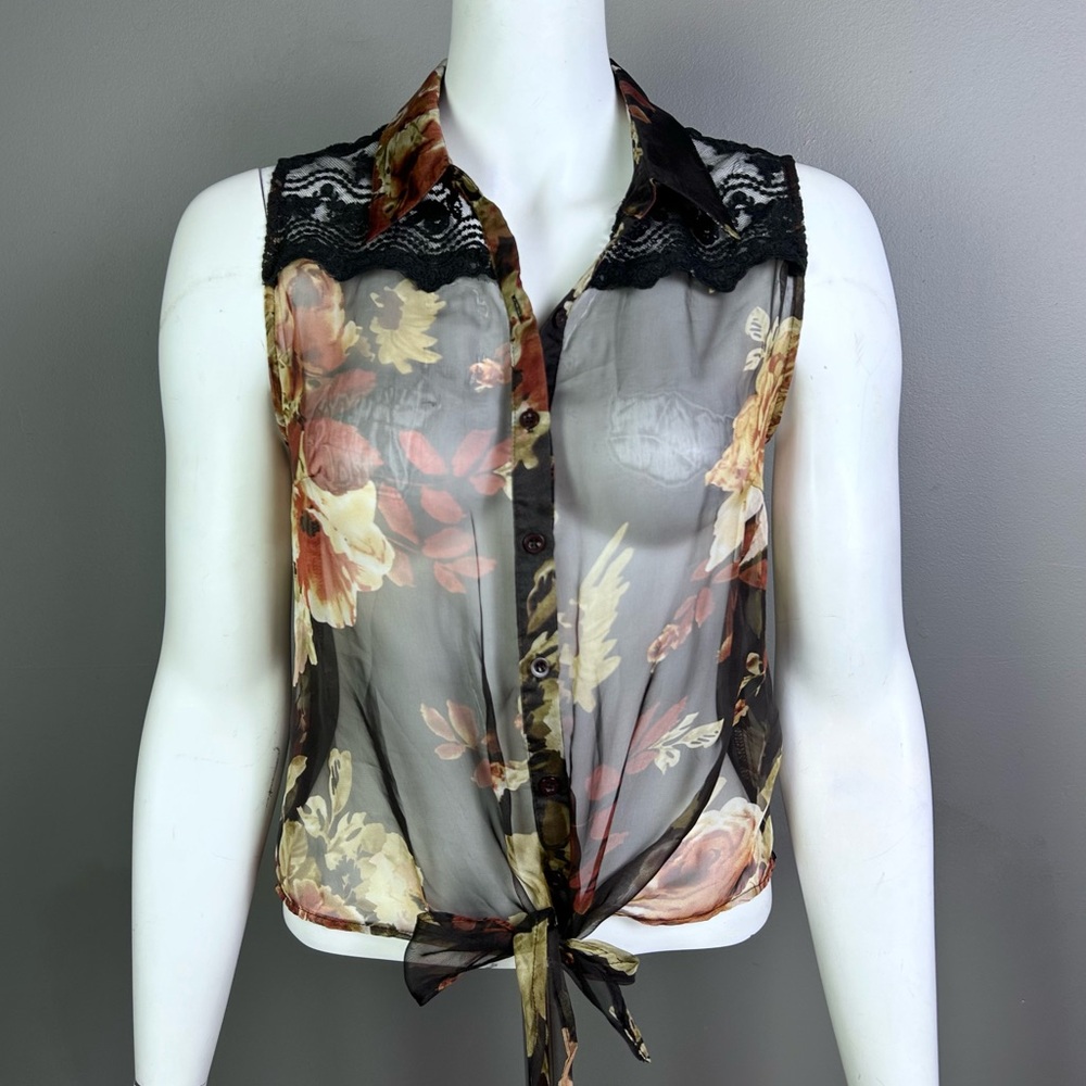 Wet Seal top Medium vintage sheer floral lace blouse romantic goth emo 90s - Picture 2 of 13
